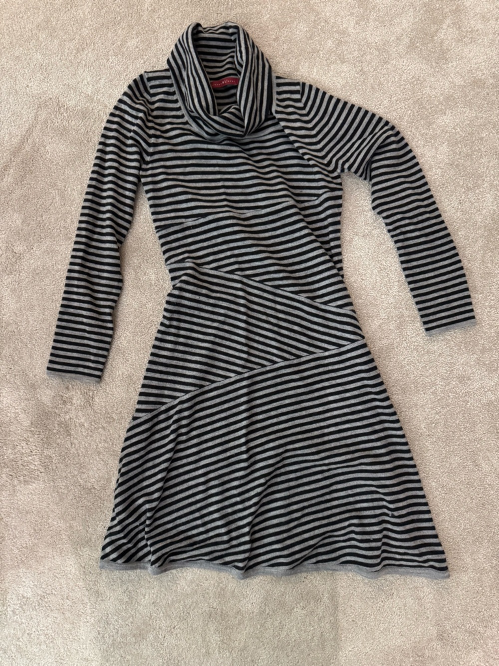 Krimson Klover Black and Gray Striped Long Sleeve Cowl Neck Dress